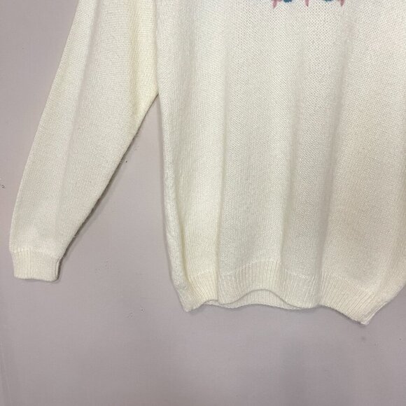 VINTAGE ALFRED DUNNER Floral Embroidered Cream Sweater, Small - Picture 3 of 9